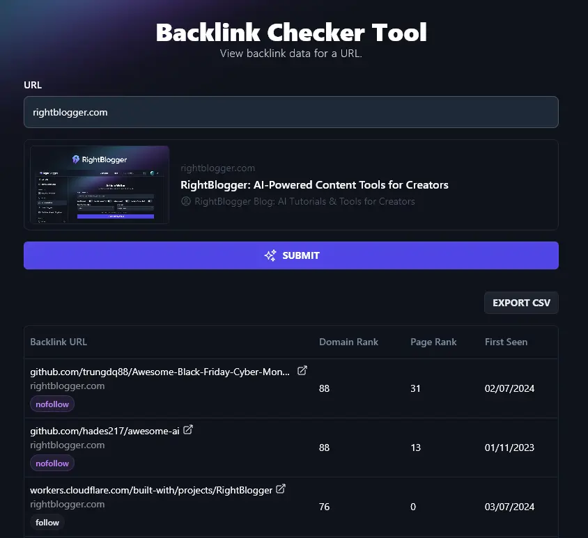 Running the AI Backlink Checker Tool for the Website URL That You Entered