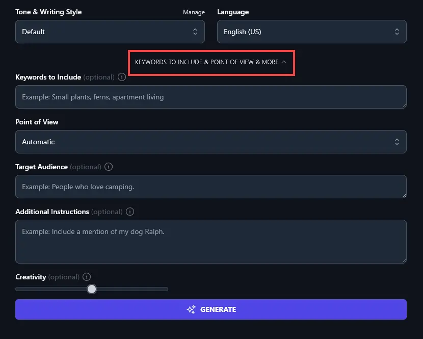 Opening Up the Additional Options for the Blog Post to Video Script Generator