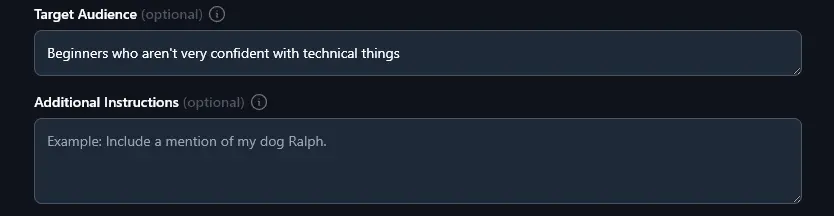 Describing Your Target Audience to the Blog Post to YouTube Video Script Generator