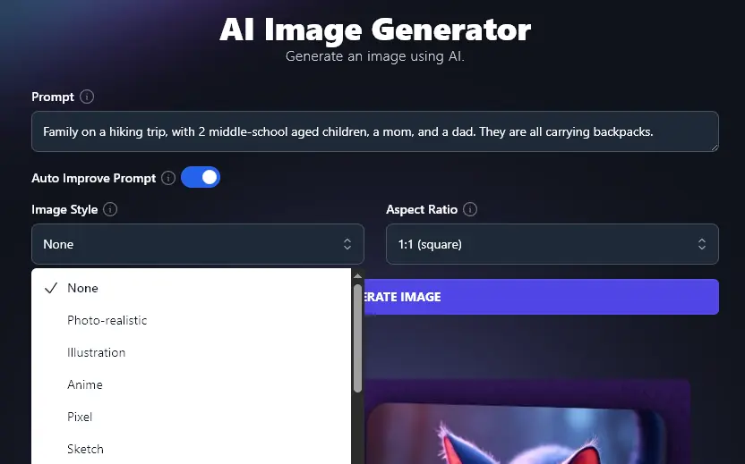 Selecting an Image Style for the AI Image Generator to Use