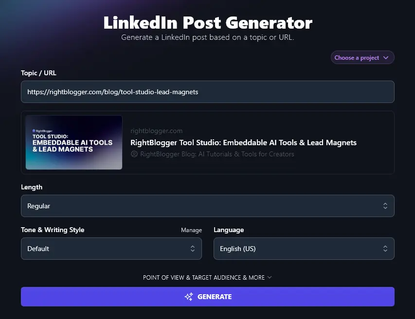 Using a Blog Post URL for the LinkedIn Post Generator