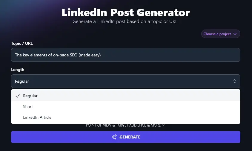 Selecting the Length for Your LinkedIn Post With the LinkedIn Post Generator