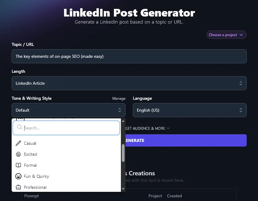 Choosing a Tone & Writing Style for the AI LinkedIn Post Generator