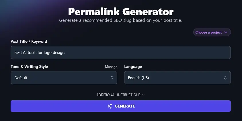 Free Permalink Generator Tool Screen Shot (RightBlogger AI Tool)