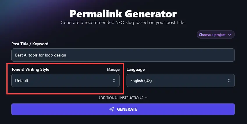 Example of Tone on Free Permalink Generator Tool Screen Shot