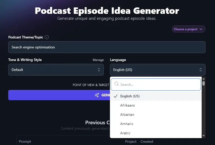 Choosing a Language for the Podcast Episode Idea Generator