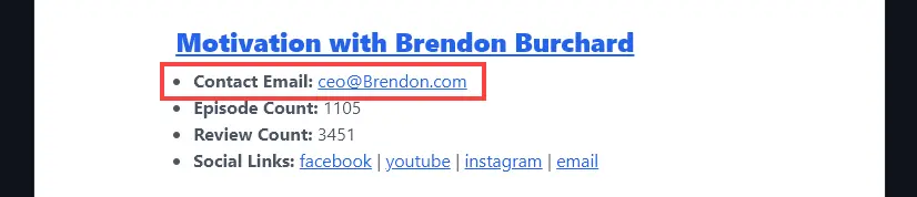 The Contact Email for a Podcast Listed by the Podcast Appearance Opportunity Finder