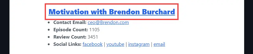 The Title and Link to a Podcast Listed by the Podcast Appearance Opportunity Finder