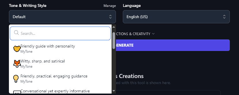 The Custom MyTone Options in the TikTok Ideas Generator