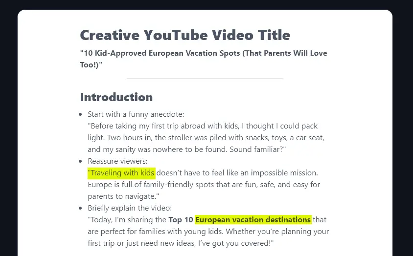 The Keywords are Included in the Text of the Script Outline