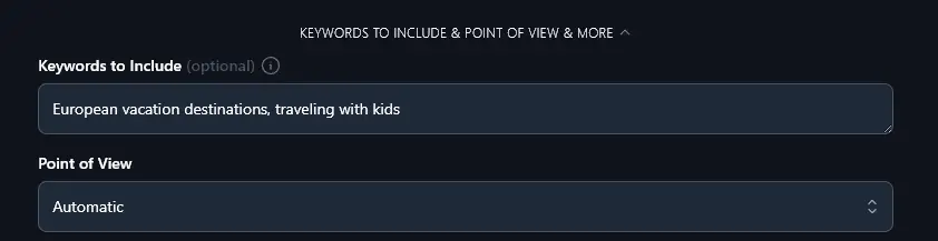 Adding Keywords for the AI to Incorporate in the Generated YouTube Script Outline