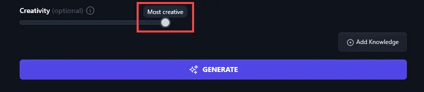 Adjusting the Creativity Slider for the AI FAQ Generator Tool