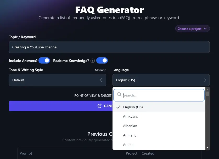 Choosing What Language to Use With the AI FAQ Generator Tool