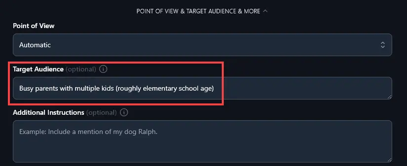 Specifying a Target Audience for the FAQ Generator Tool