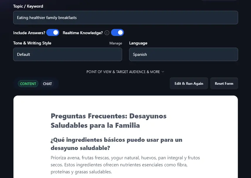 Generating FAQs in Spanish Instead of English, Using the Language Options for the FAQ Generator Tool