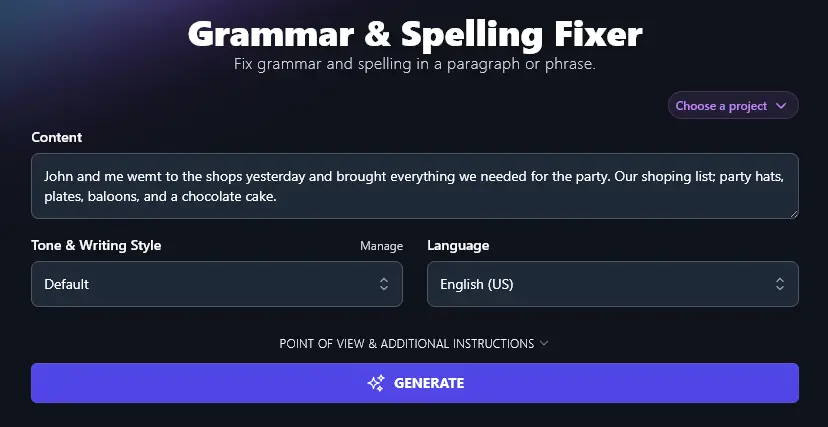Pasting Text Into the Grammar and Spelling Fixer