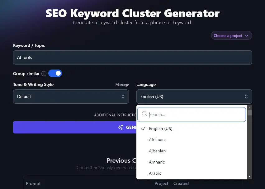 Changing the Language for the SEO Keyword Cluster Generator's Output