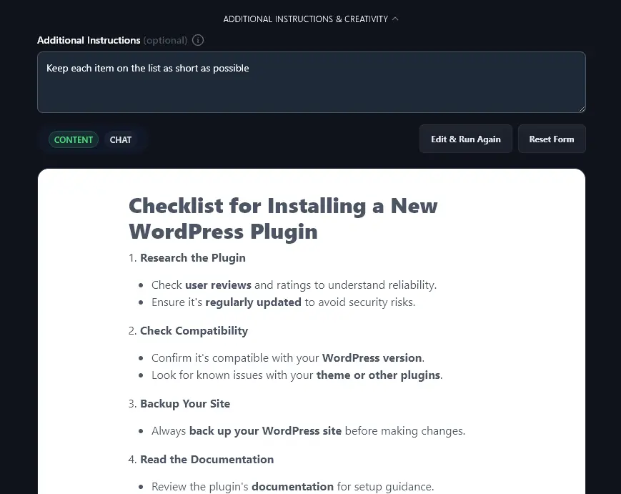 Adding Additional Instructions for the AI List Generator