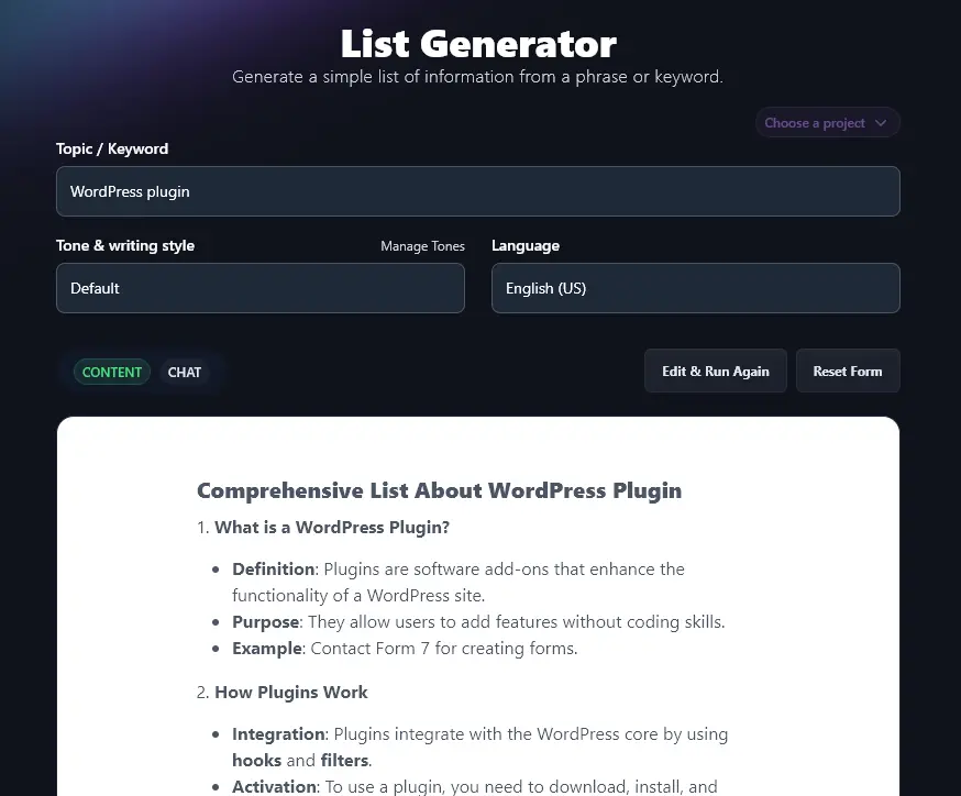 Using a General Topic With the AI-Powered RightBlogger List Generator Tool