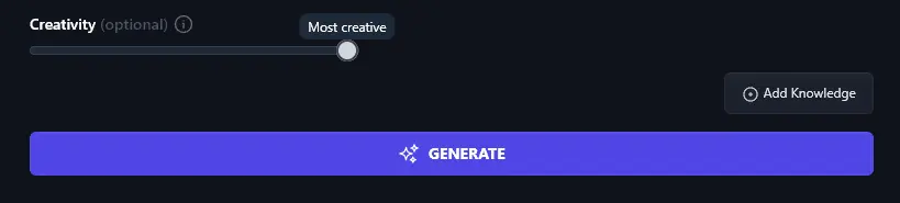 Setting the Creativity Slider to Most Creative in the Listicle Writer Tool