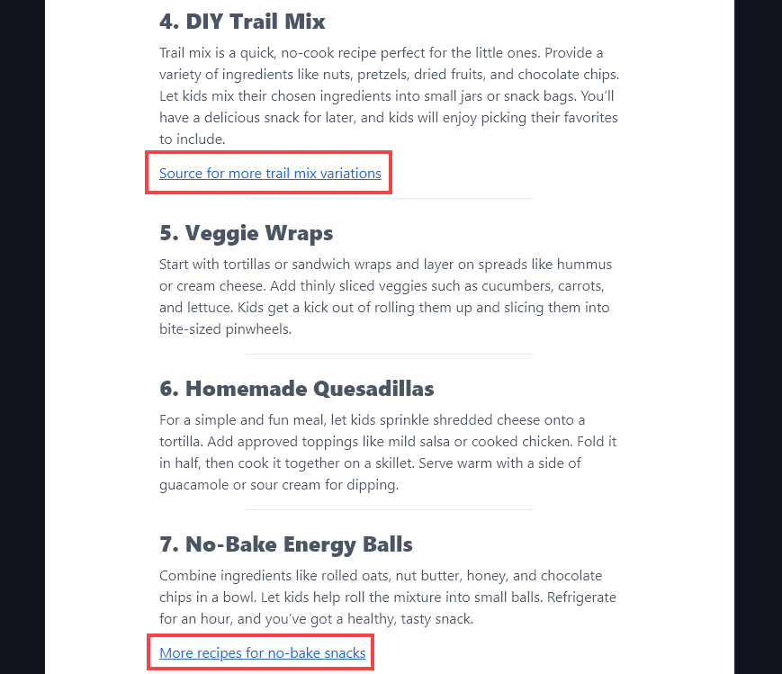 External Links Included in an Article Generated by the Listicle Writer Tool