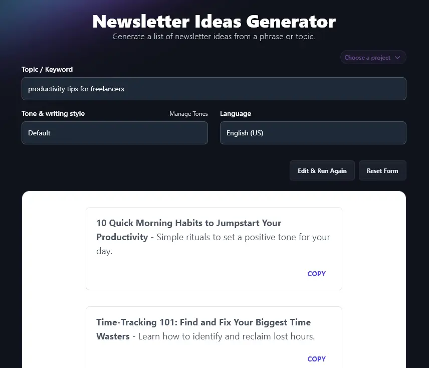 List of Newsletter Ideas Produced by the Newsletter Idea Tool