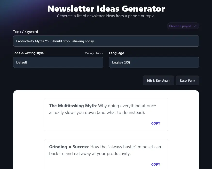 Picking a More Specific Idea and Running it Through the Newsletter Idea Generator Again