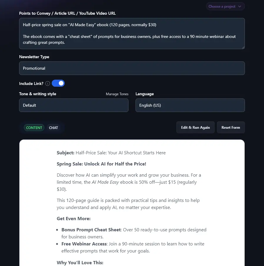 Creating a Promotional Newsletter Using the AI Newsletter Generator