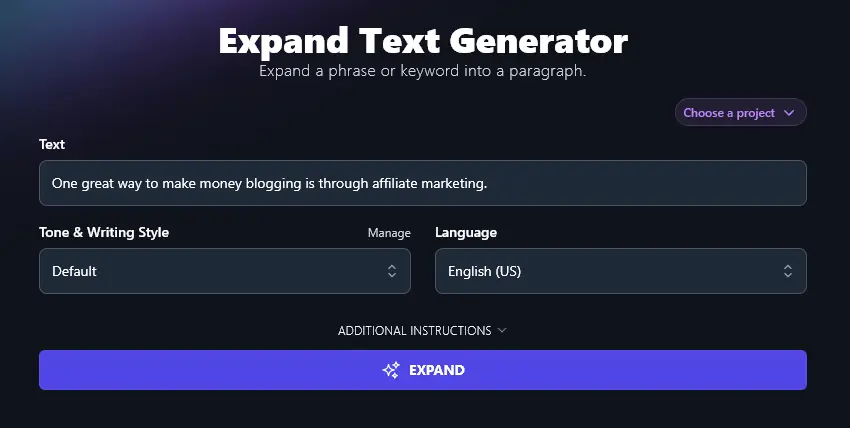 Entering Your Starting Text into the Expand Paragraph Tool