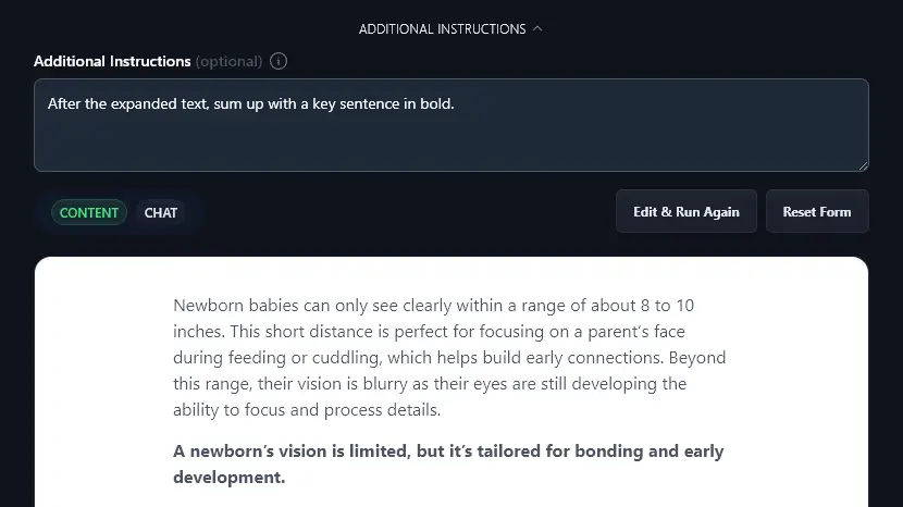The AI Expand Text Tool Has Followed the Additional Instructions