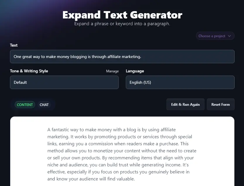 Generating Your Paragraph of Extended Text