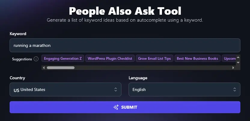 Entering a Starting Keyword Into the People Also Ask Tool