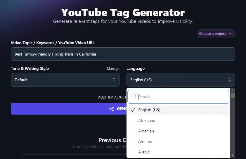 Picking a Language for the AI YouTube Tag Generator to Use When Generating Tags