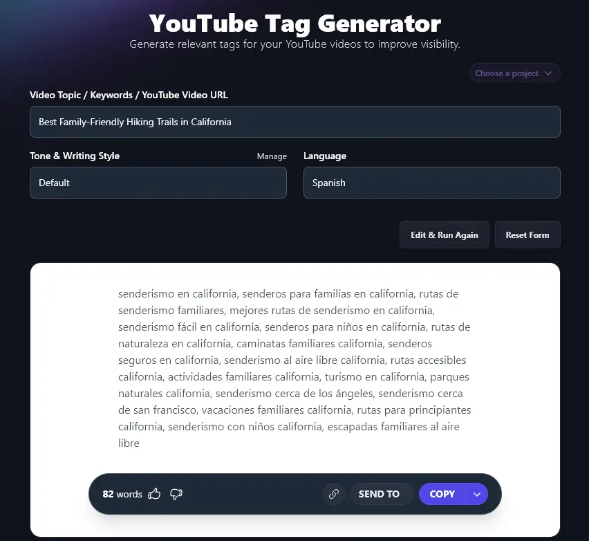 Creating a List of YouTube Tags in Spanish, Using the YouTube Tag Generator