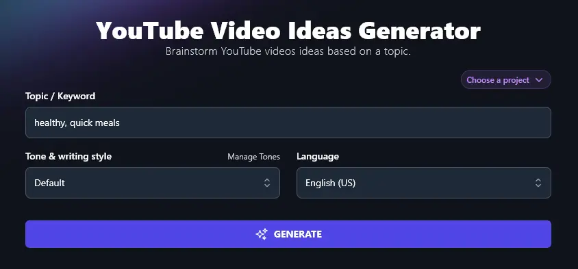 Entering a Topic/Keyword Into the AI Video Ideas Generator