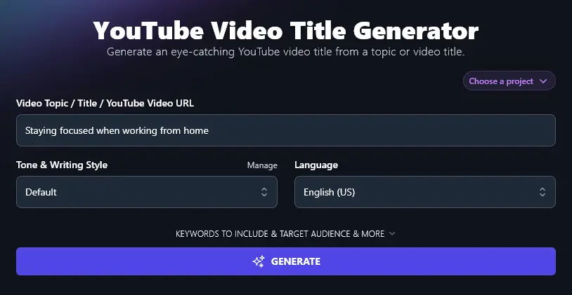 Entering a Video Topic or Title Into the YouTube Video Title Generator