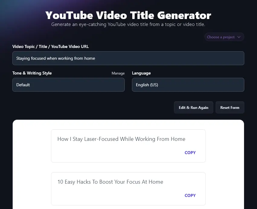 Running the AI YouTube Video Title Generator and Getting a List of Potential Titles