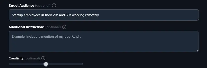 Giving the AI YouTube Title Generator a Description of Your Target Audience