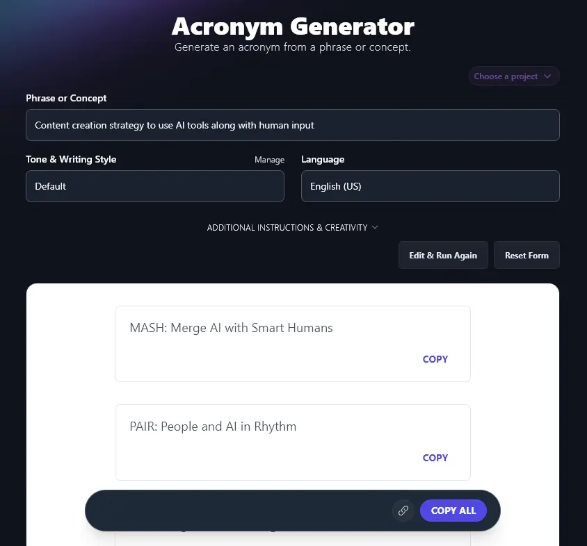 Acronyms Created by the Acronym Generator Tool