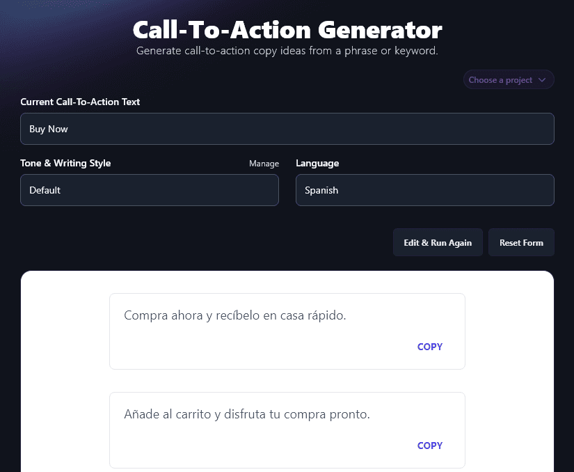 The Call-to-Action Generator Coming Up With CTAs in Spanish