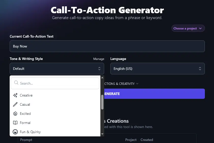 Choosing a Tone & Writing Style to Use With the Call-to-Action Generator