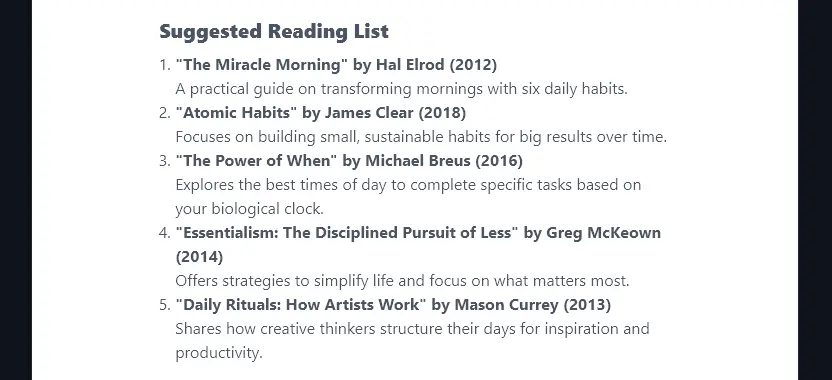 The Course Outline Generator Has Followed the Additional Instruction to Create a Suggested Reading List