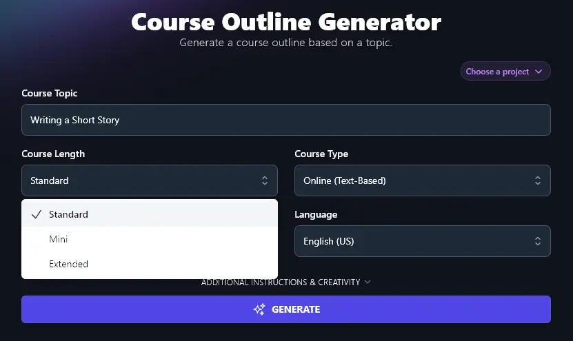 Selecting the Length of Your Course in the Course Outline Generator
