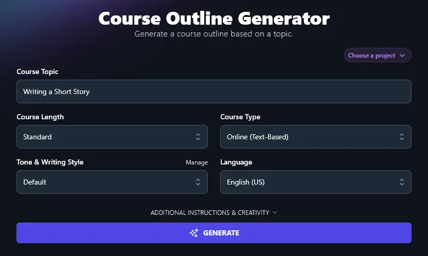 Entering Your Course Topic into the Course Outline Generator