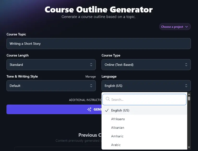 Selecting a Language for Your Course Outline