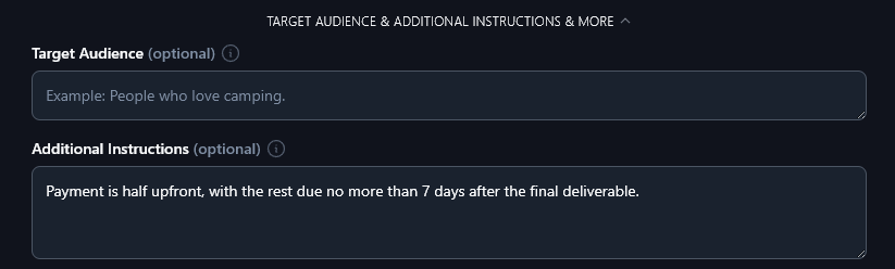 Including Additional Instructions or Information for the Freelance Contract Generator