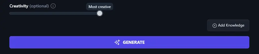 Moving the Creativity Slider to Most Creative in the Product Description Generator