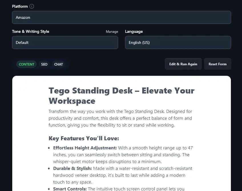 A Product Description Generated Specificially for Amazon