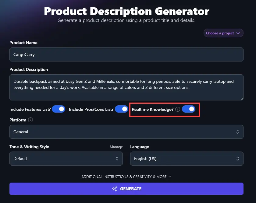Selecting to Incorporate Realtime Knowledge in Your Product Description