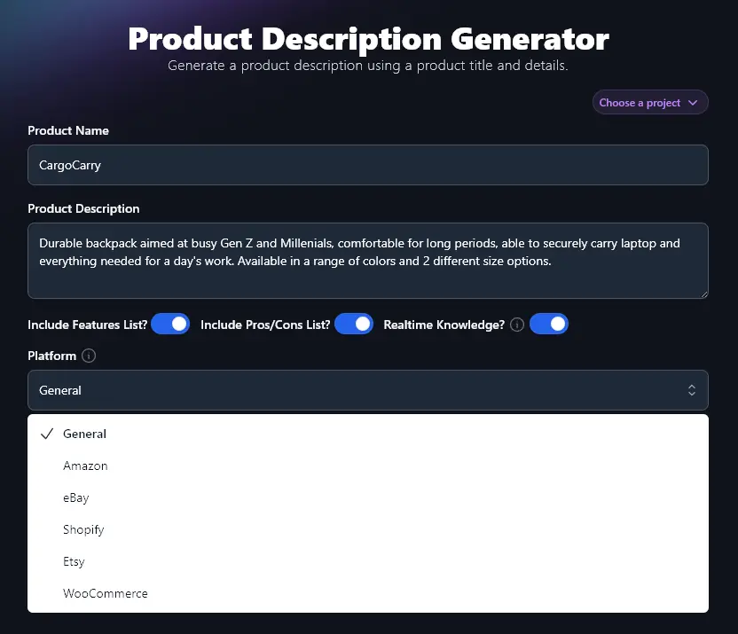 Selecting Your Platform for the Product Description Generator Tool